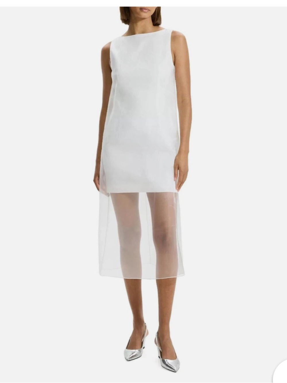 NWT Theory White Mini Dress with Sheer Overlay